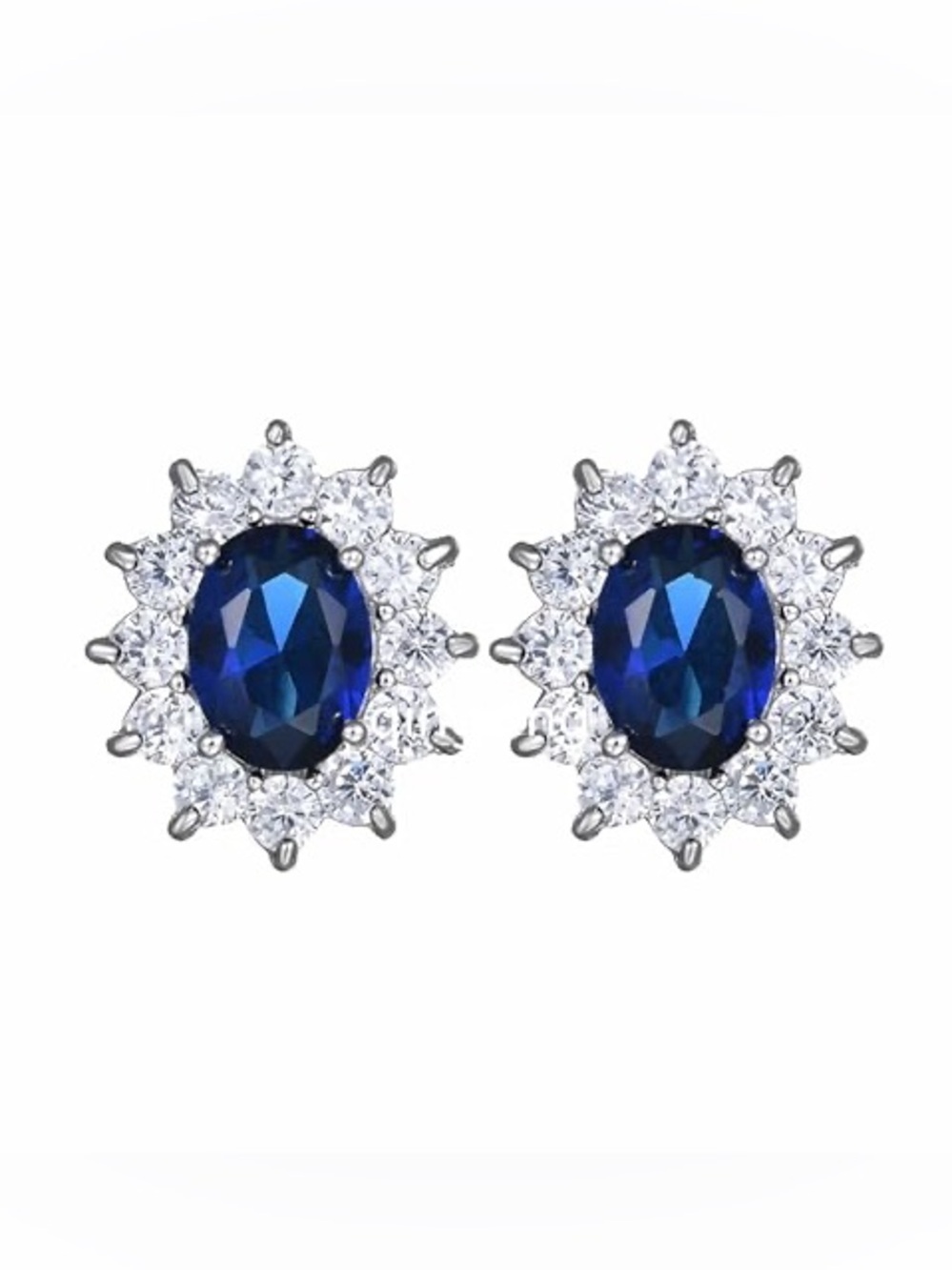 Classic Blue Sapphire Halo Stud Earrings - Unbranded, unworn brand new